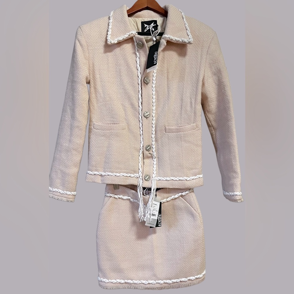 NWT 2 piece set Wool Tweed Puffer Coat Skirt Princess Style S